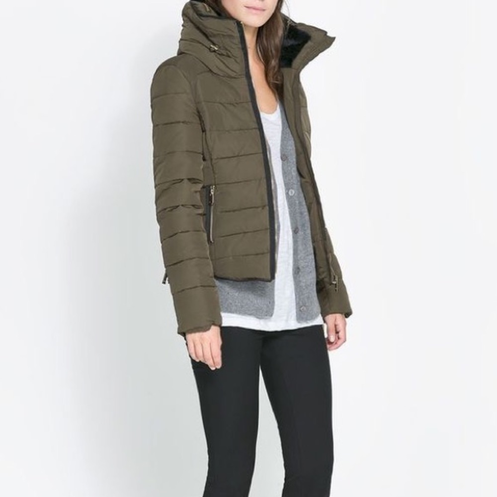 Zara Puffer Jacket Olive Green NWTO
